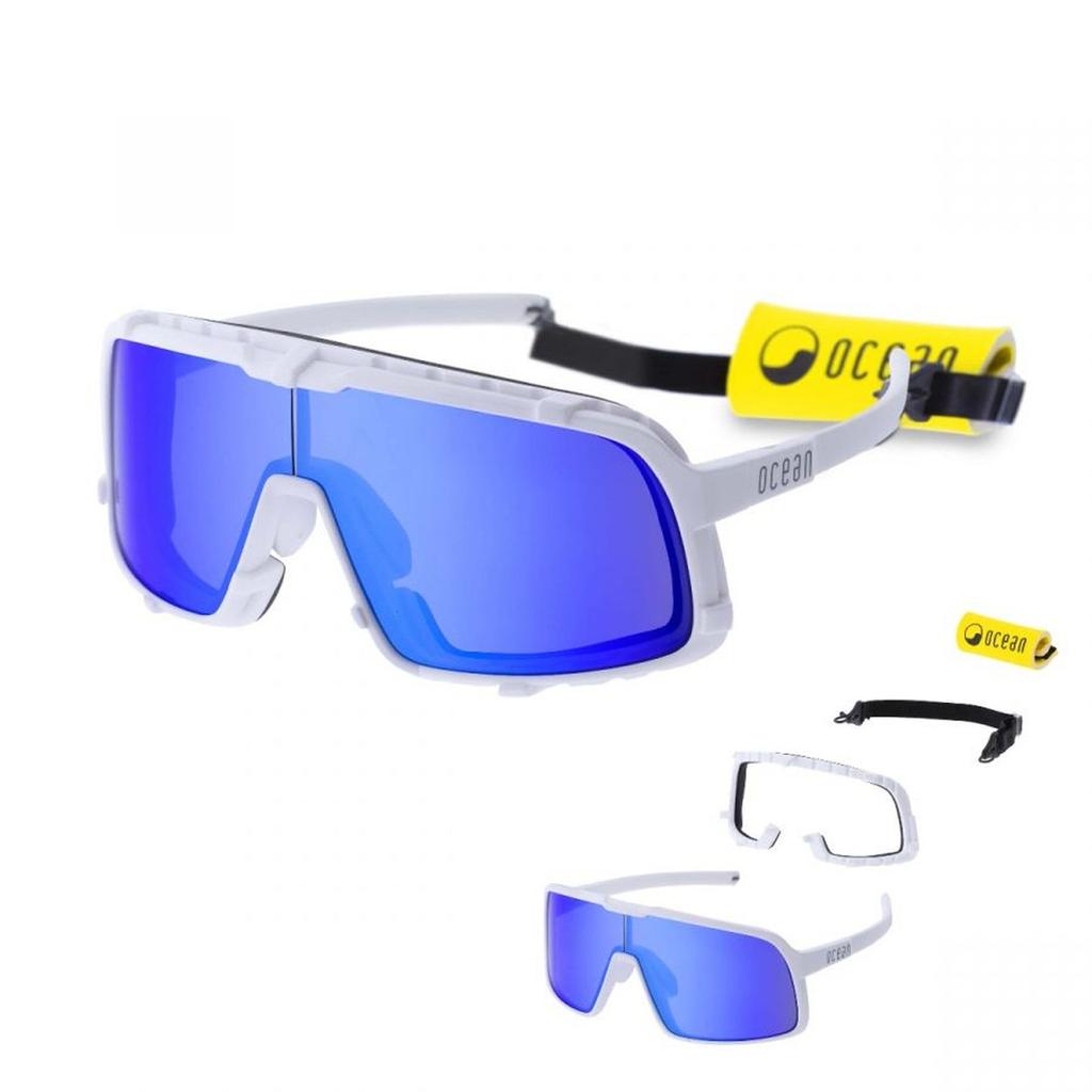 OCEAN LEUCATE Floating Organic Lightweight UV Detachable Strap White Blue REVO Sunglasses, Bio-Based Frame, Protection, & Floater, (Polarized Lens),
