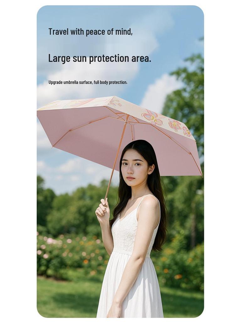 Compact Women's Mini Folding Sun and Rain Umbrella - UV Protection, Dual-Use with Color Glue.