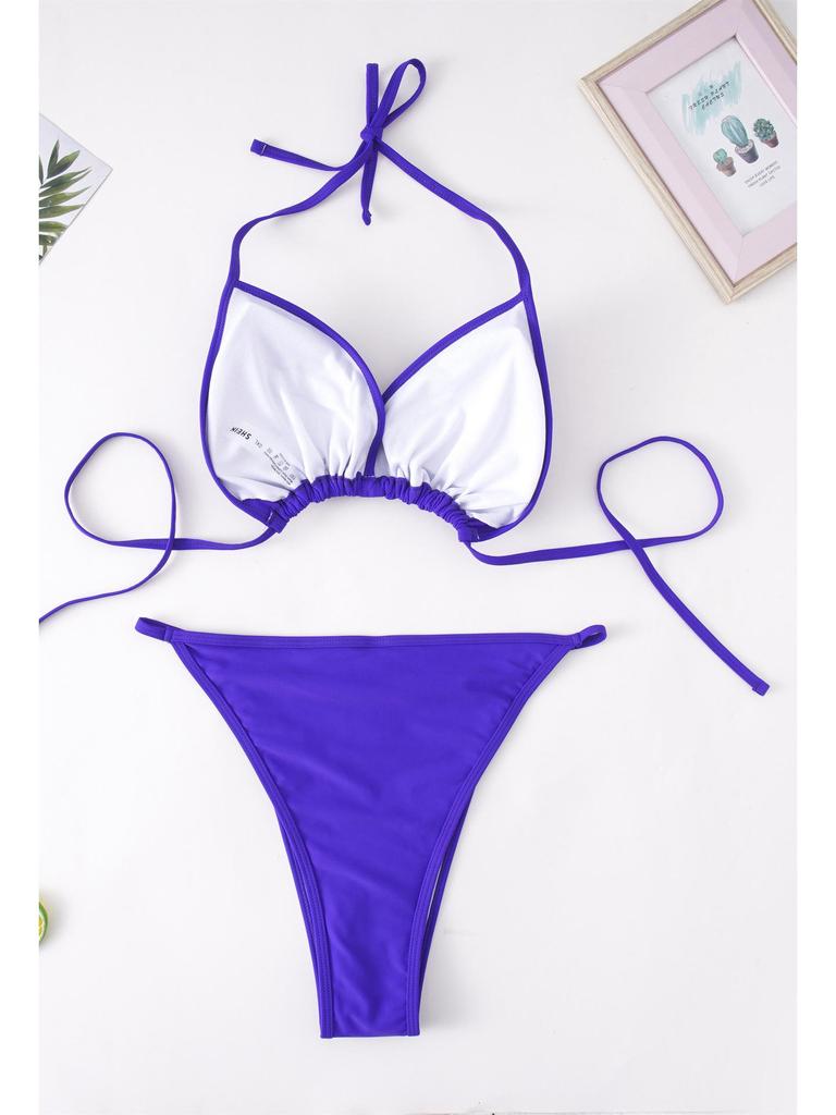 Europäischer & Amerikanischer Übergrößen Strass Schnür-Badeanzug - Einfarbiger Bikini ZY066