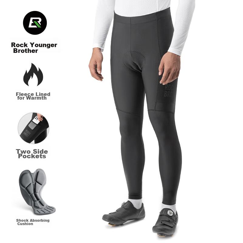 Cycling Shorts for Men, Warm Windproof Fleece Lightweight Autumn Road Bike Pants Equipment, Black, 2XL