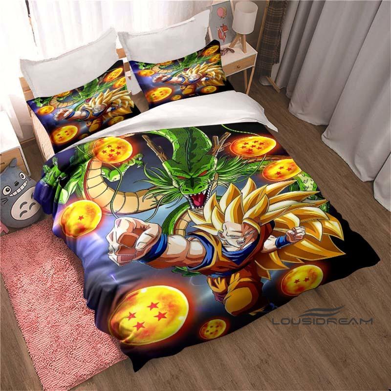 New 2026 3D Printed DRAGON BALL Bedding Set – Duvet Cover and Pillowcases Feature Adorable Cartoon Designs.