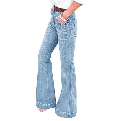 Women's Fashion Casual Mid Waist Pocket Jeans Pants Denim Casual Pants
