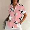Simple and personalized gradient color printed summer women's plus size lapel short sleeved shirt fashionable versatile top