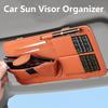 Car Sun Visor Organizer - Premium PU Leather Multifunctional Storage Box with Fashion Glasses Clip, Card Slots & Pen Holders