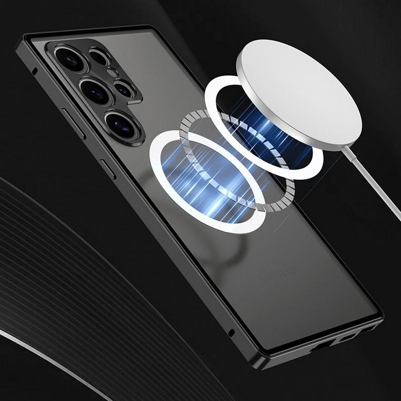 Aluminum Alloy Frame Luxury Phone Case For Samsung Galaxy S25 S24 S23 Ultra Shockproof Magnetic Hybrid Frosted PC Back Cover