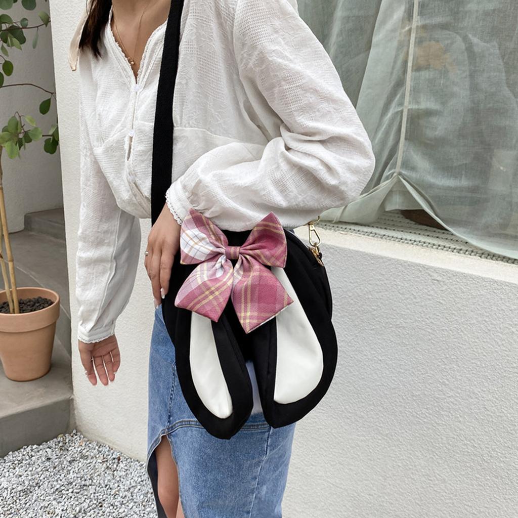 Rabbit Ear Crossbody Bag Summer Oxford Cloth Lovely Bowknot Crossbody Bag for Girls Black