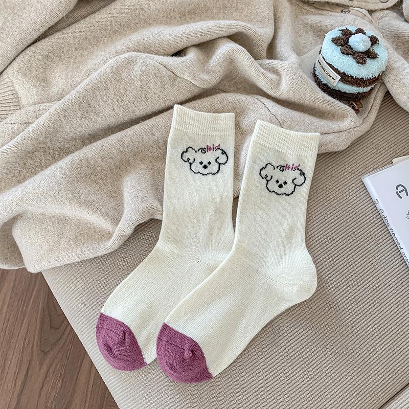 

Winter Hi Puppy Series, Contrasting Color Medium Tube Warm Wool Women S Socks Cartoon Cute College Style Comfortable One size fits all молоко, білий колір