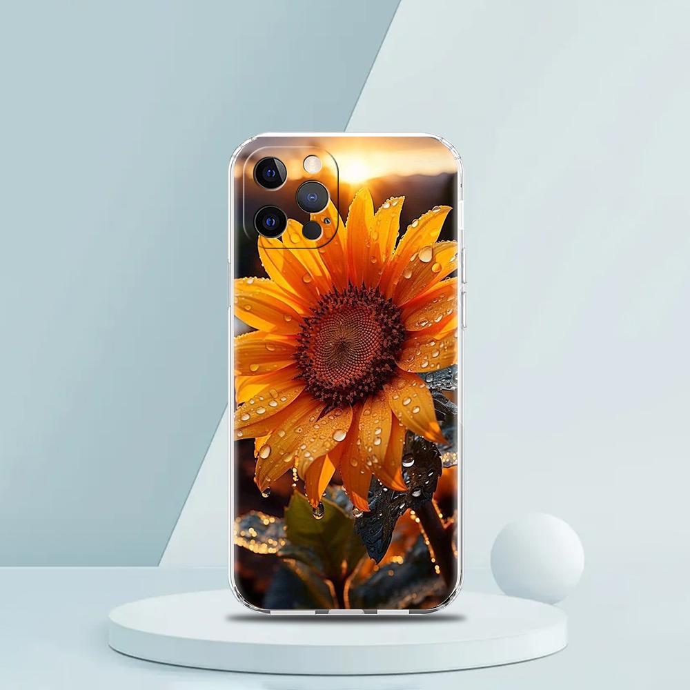 For iPhone 15 16 14 13 12 Mini 11 Pro Max XS X XR SE 7 8 Plus Silicone Clear Cover Beauty Flowers Leaves Luxury Phone Case