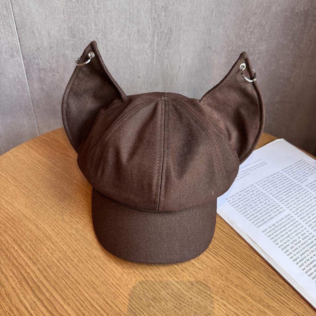 Solid Color Retro Style Fox Ear Beret Features Autumn Season Fashion Hat Travel