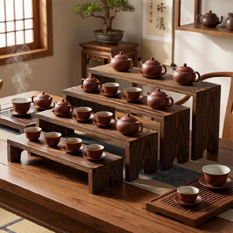 Tabletop Display Stand with Nesting Wood Platforms for Organizing Cosmetics, Stationery, Collectibles, and Jewelry