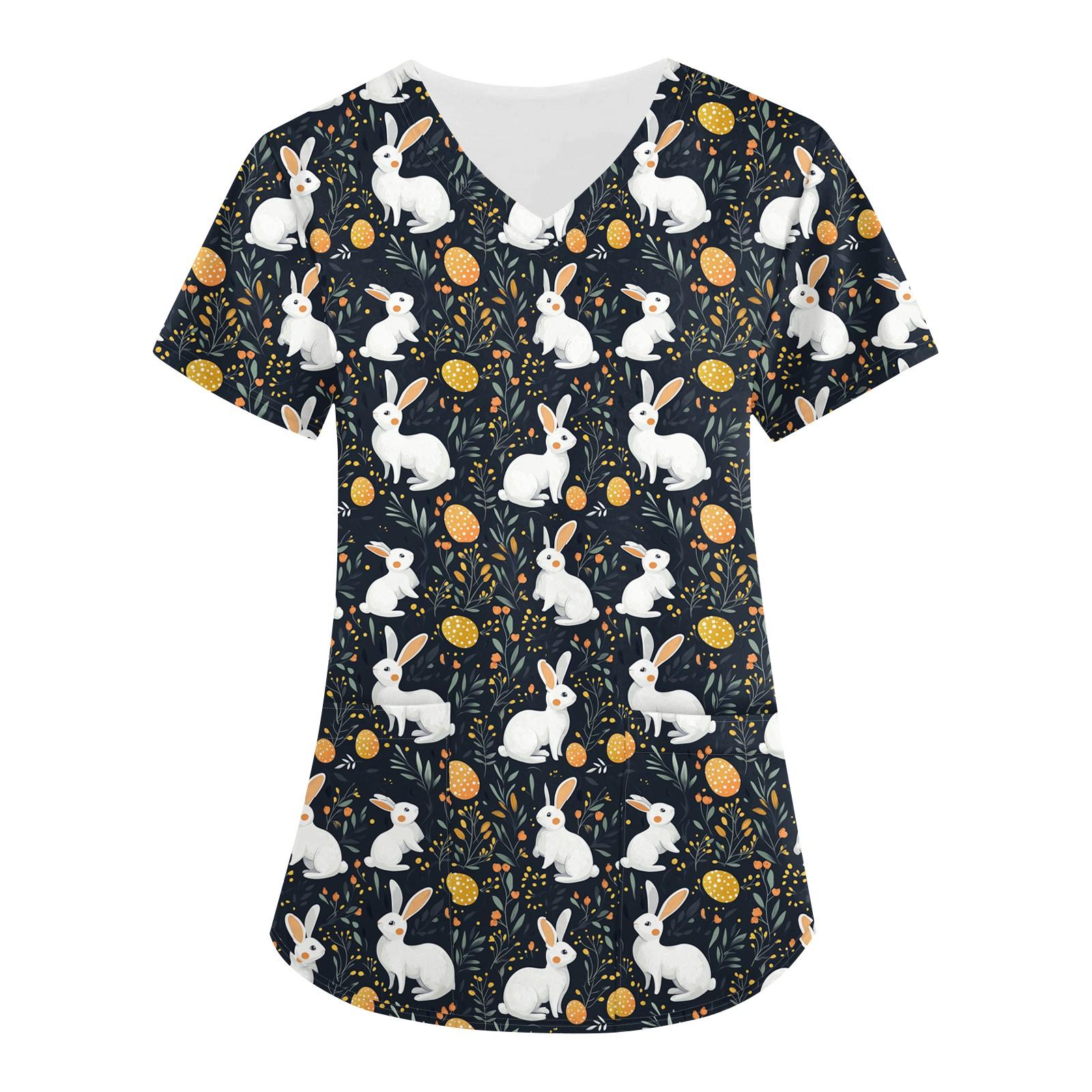 

Женский свободный свитер с принтом пасхального яйца, V-образным вырезом, карманом, коротким рукавом M