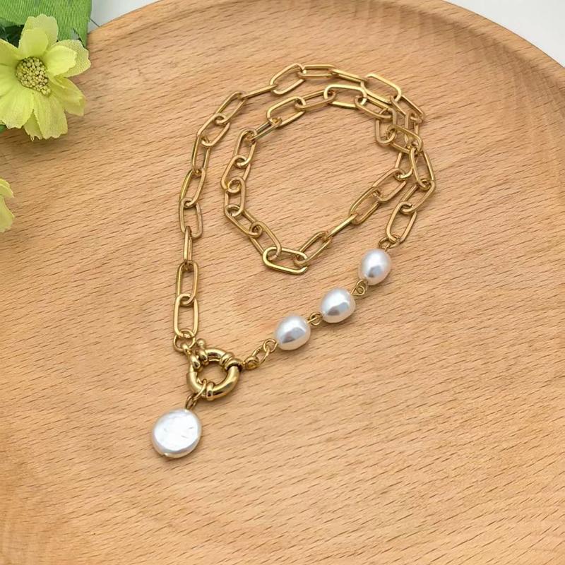 1 Piece of Fashionable Retro Women's Accessory Faux Pearl Pendant Spliced Necklace Light Luxury Niche Design Collarbone Chain