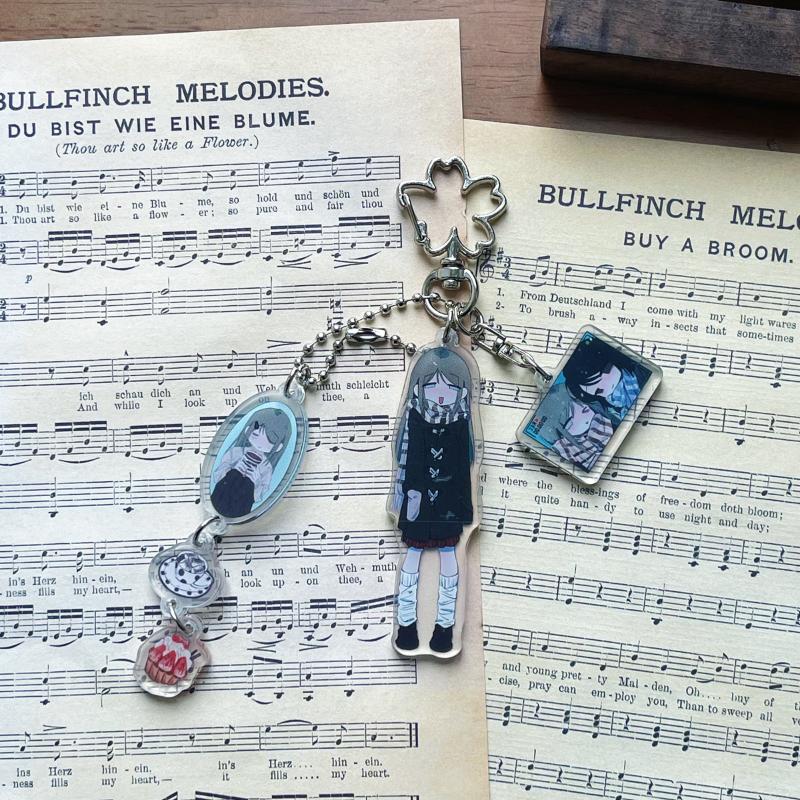 Cartoon Drip Glue Girl Acrylic Keychain Phone Lanyard Kawaii Backpack Pendant Charm Key Hanging Decoration Accessories Gift