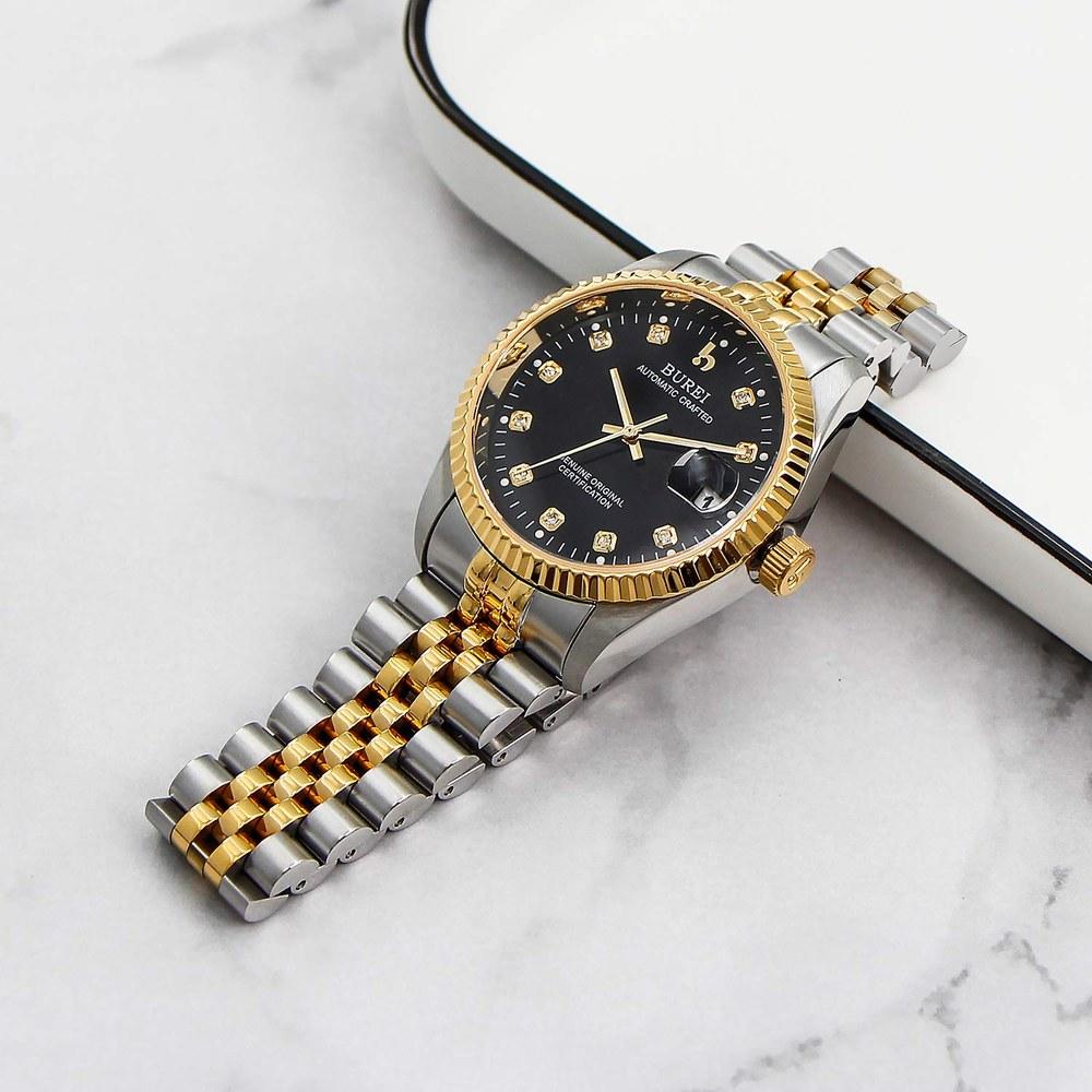 BUREI Men's Automatic Waterproof Analog Mechanical Watch Business Style Date Night Glow Gold Silver Black