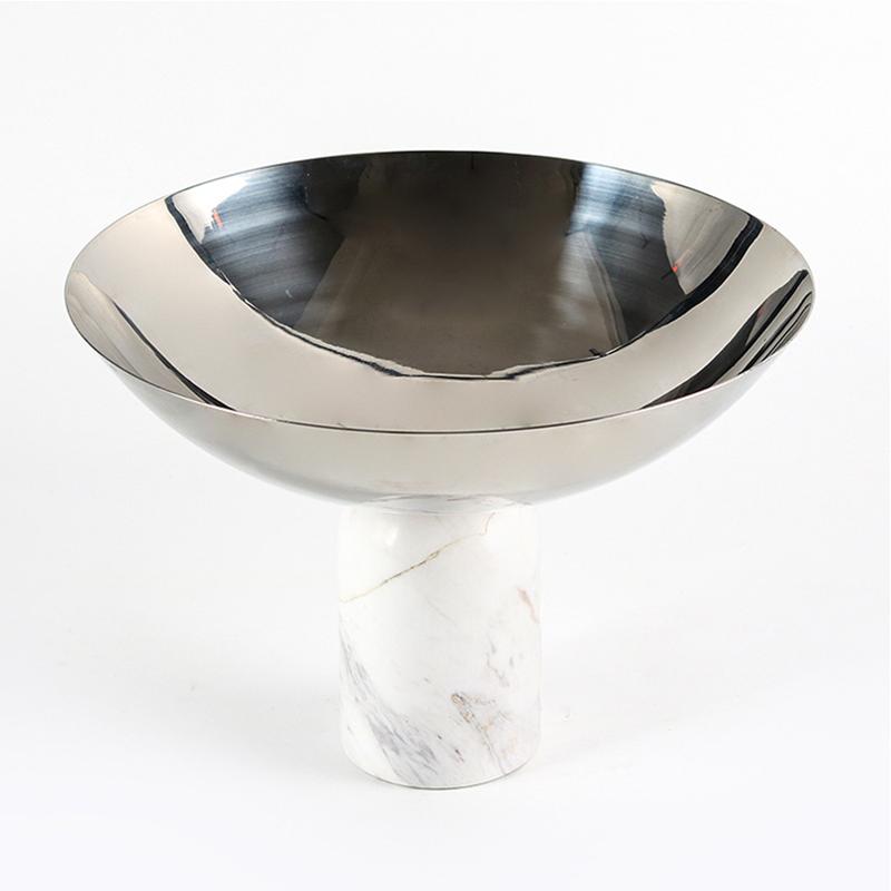 Marble Base Decorative Tray, Stainless Steel Tableware, High Footed Fruit Tray, Ornaments, Large Fruit Bowls, Kitchen Utensils