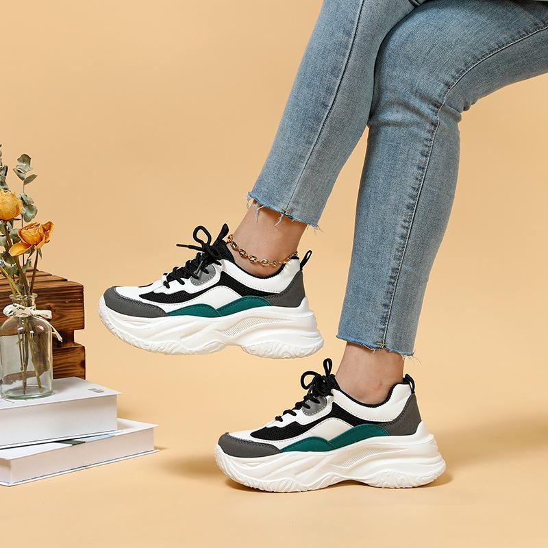 Frühlings- und Herbst-Freizeit-Wanderschuhe hohe elastische Außensohle Schnürung Outdoor-Sportschuhe Plateau Papa-Schuhe