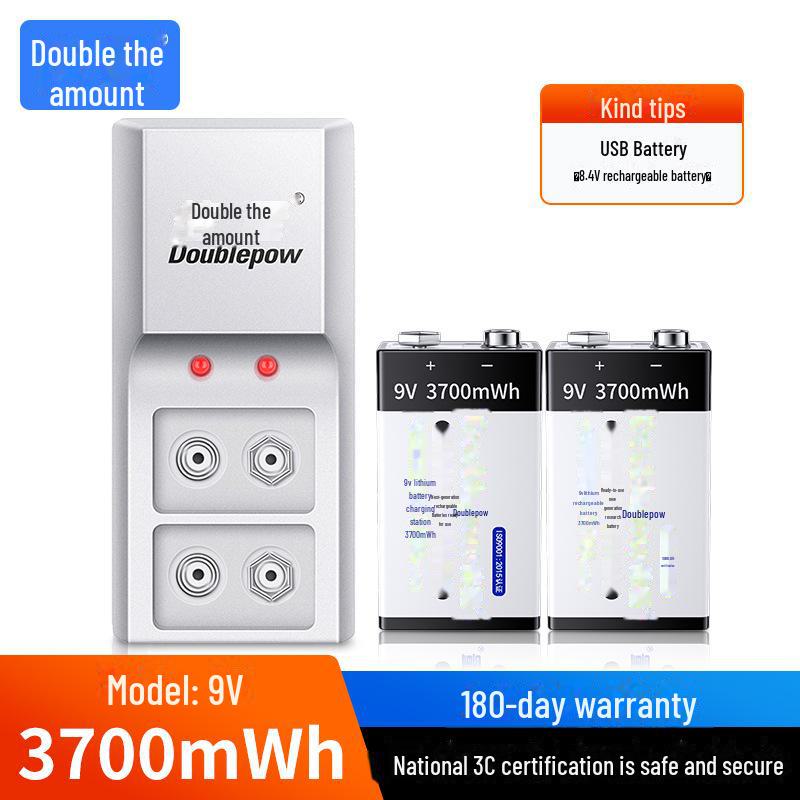 9V Battery Charger Set with 2 Rechargeable 3700mAh Lithium-Ion Batteries