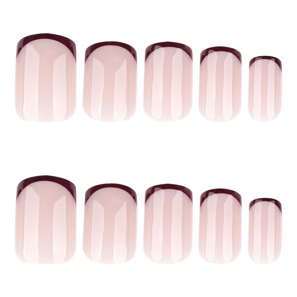 French Red Square Fake Nails - Popular Short Wearable Manicure Set