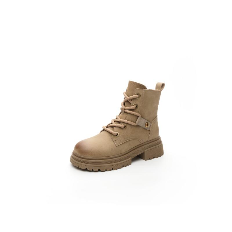 

Кожаные мартинсы на толстой подошве женские осенне-зимние новые ретро ботинки цвета ревеня универсальные с круглым носком на шнуровке короткие ботинки 35 абрикосовый