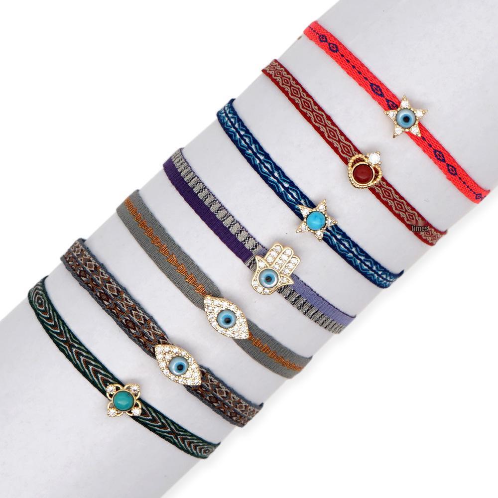 Retro Pattern Bohemian Spanish Court Hand-Woven Bracelet with Micro-Inlay