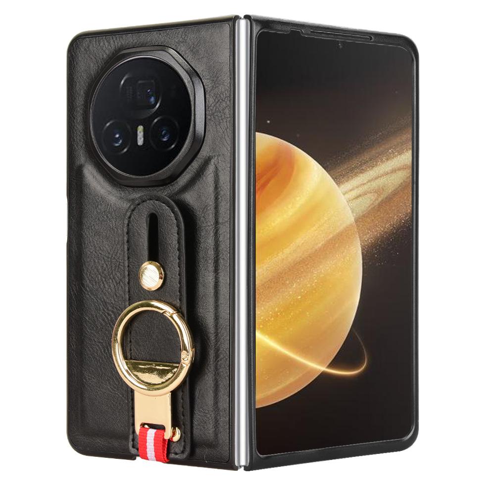 For Honor Magic V3 5G Case Leather+PC+TPU Wristband Cover with Bottle Opener Ring