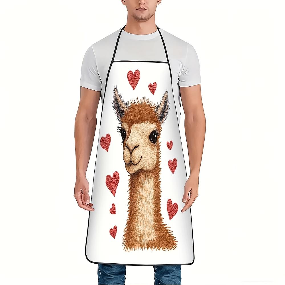1pc Cute Heart Print Alpaca Apron - Adjustable Waistband, Durable and Easy-Clean Polyester Material, Suitable for Cooking, Gardening, Picking, Christm