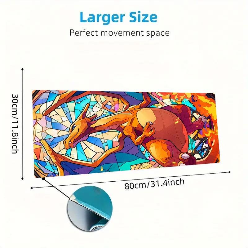 Charmander Mouse Pad, Large Gaming Desk Mat, Non-slip XXL Mousepad for Laptop & Tablet, Mini PC Playmat with Stitched Edges