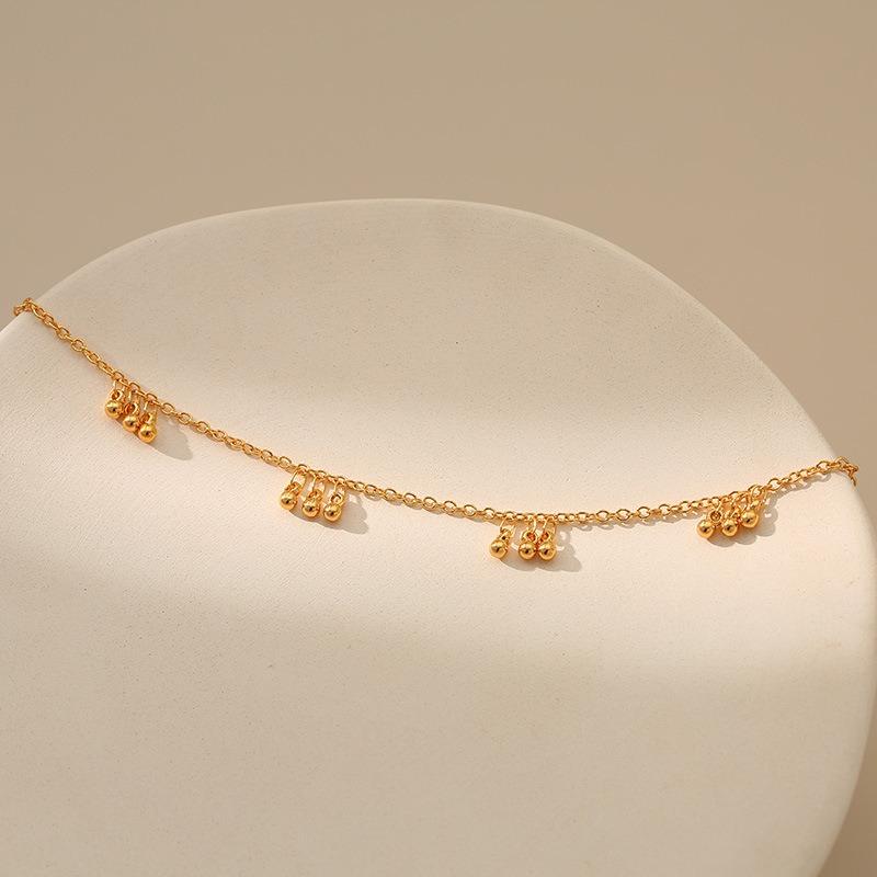 Minimalistisches 18 Karat Vergoldetes Verstellbares Rundperlen Damen Fußkettchen