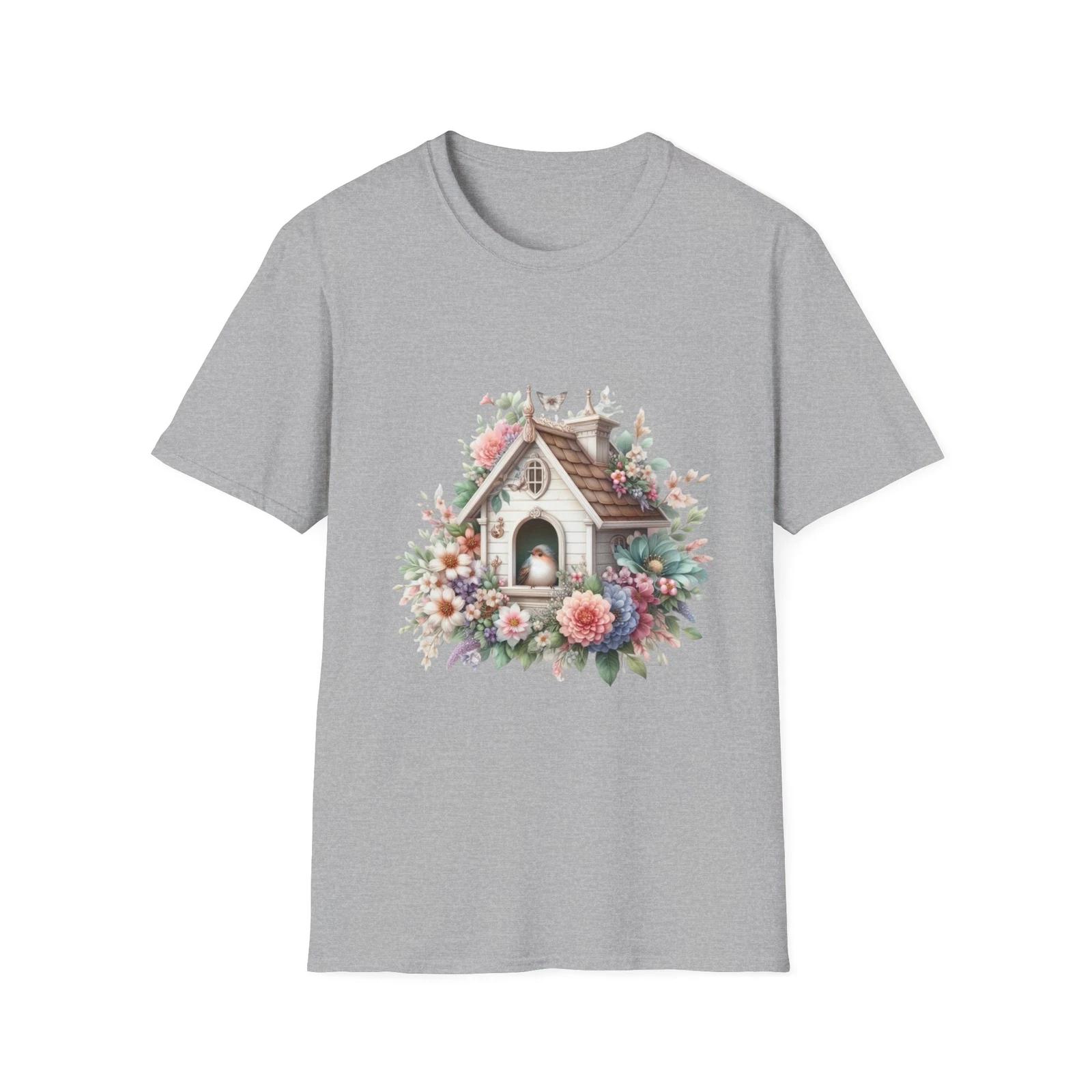 Floral Cottage T-Shirt, Vintage Garden Tee, Unisex Softstyle Apparel, Spring S