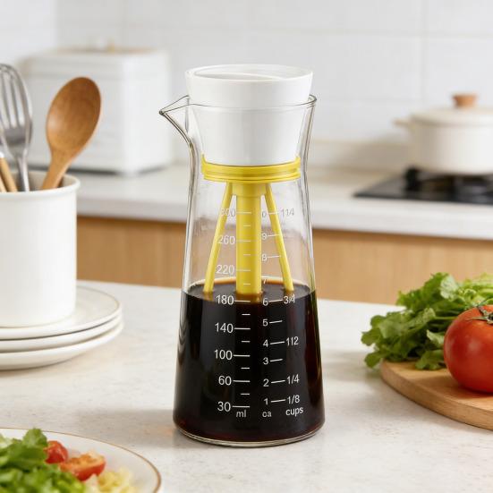 Dispenser d'Olio in Vetro con Frusta Integrata per Condimenti Insalata Bottiglia Anti-Perdita per Condimenti Insalata Facile da Pulire Lavabile in Lavastoviglie Bottiglia per Condimenti per Cucina Grigliate