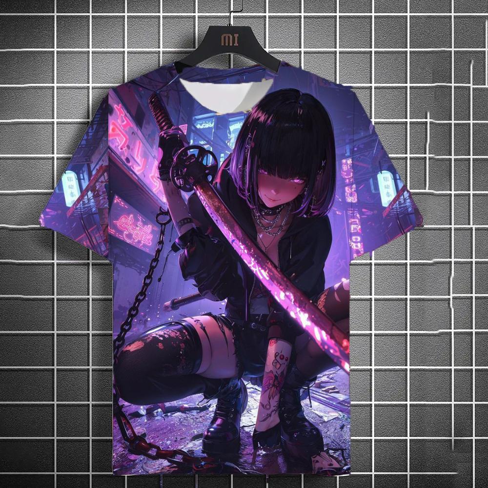 Japanese Style Samurai Katana Girl T-Shirts 3D Print Personality Anime T shirt Men/Women Short Sleeve Top Fashion Men's Clothing