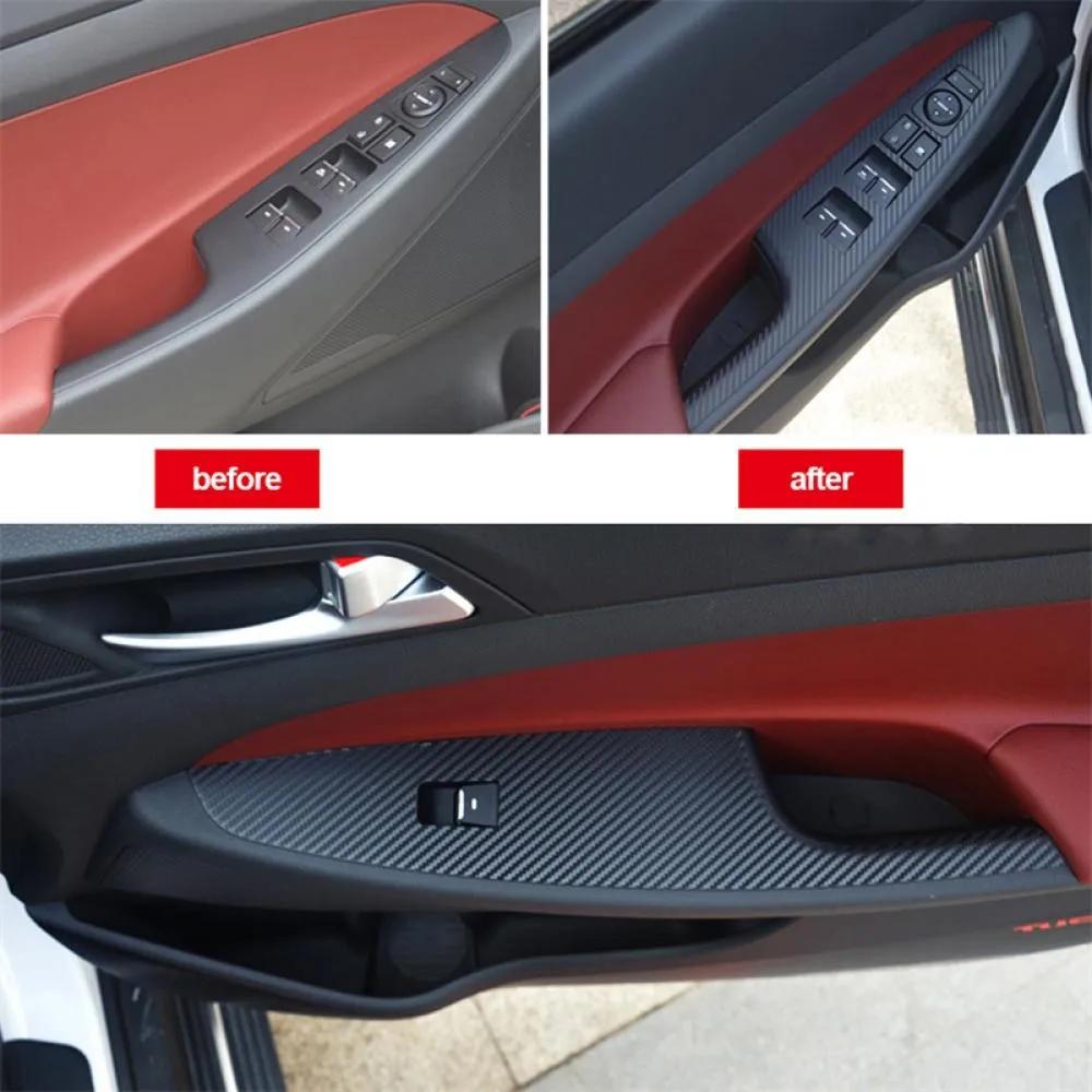 4 stuks Auto Styling Koolstofvezel Stickers voor Hyundai Tucson 2015 2016 2017 2018 Accessoires Raamheffer Bedieningsknop Paneel