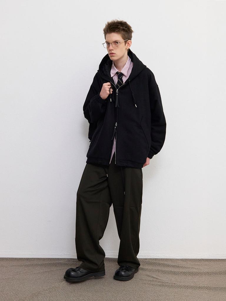 FRAGE A-Sic Pintuck Wide Straight Slacks - Dark Khaki