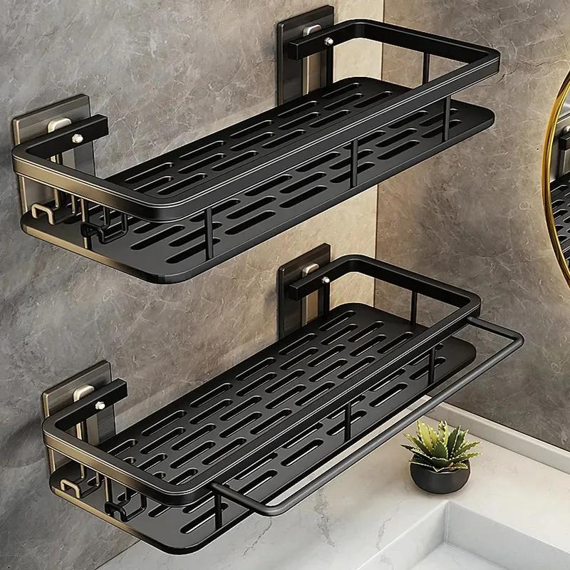 Aluminum Alloy Bathroom Shelf - No Drill Shower Shampoo Rack Storage Organizer for Kitchen Toilet Bath - Wall Shelves