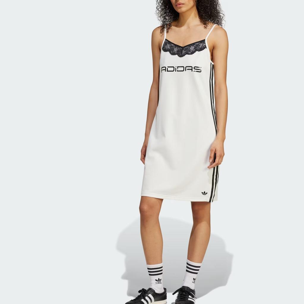 Adidas Originale SS25 Mode Buchstaben Markenlogo Spitze Camisole Kleid Damen Kleider Weiß JZ6770