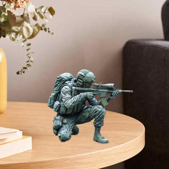 Rifle Soldier Figurine Realistic Green Soldier Statue Sculpture Metal Model Toy Home