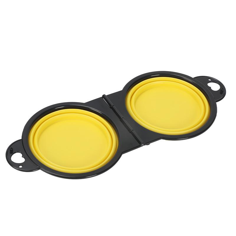Black Frame Silicone Portable Outdoor Pet Folding Double Bowl Going Out Feeder Integrated Dog Bowl