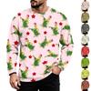 Men's Casual Loose Fit Long Sleeve Neck Tee with Christmas Print for Fall Winter