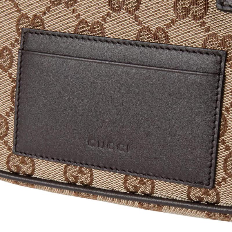 Gucci Classic Double G Pattern Design Zipper Closure GG Canvas Shoulder Bag Mini Men's Beige and Dark Brown