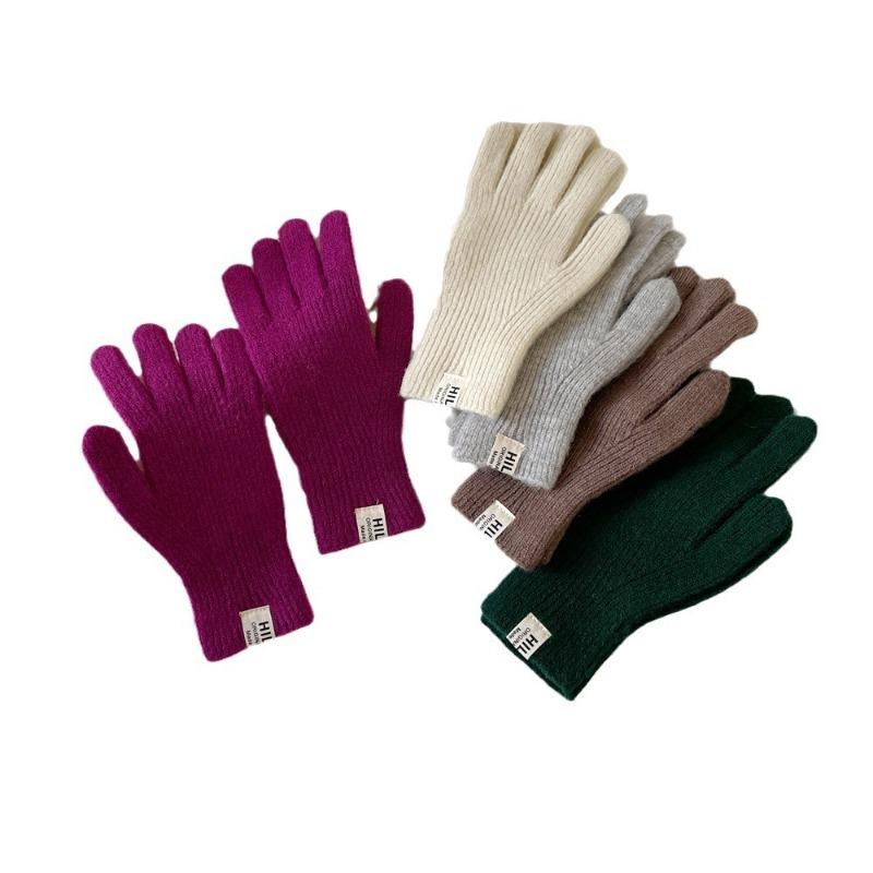 Simple earth-colored wool gloves knitted gloves women's autumn and winter warm advanced relaxation short gloves