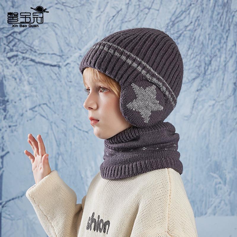 Children's Hats, Scarves, Winter Velvet, Warm Ears, Cold-proof Knitted Wool Hats, Male and Female Baby Pullover Hats