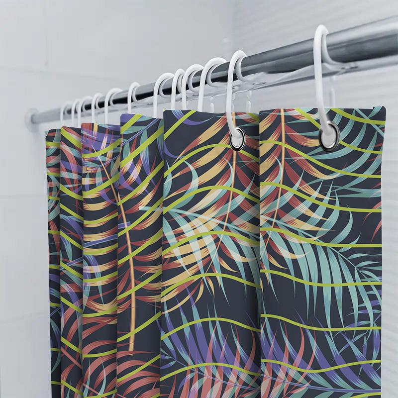 Bright Tropical Palm Leaves Shower Curtain Multicolored Leaf Design for Bathroom Decor – 72 x 72 (Red Blue Yellow Green)