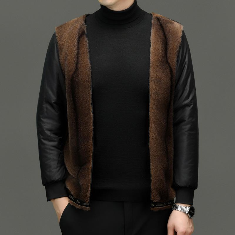 Winter Genuine Leather Jacket for Men, Mid-length Velvet Sheepskin Top, Middle-aged Dad's Warm Windproof Jacket