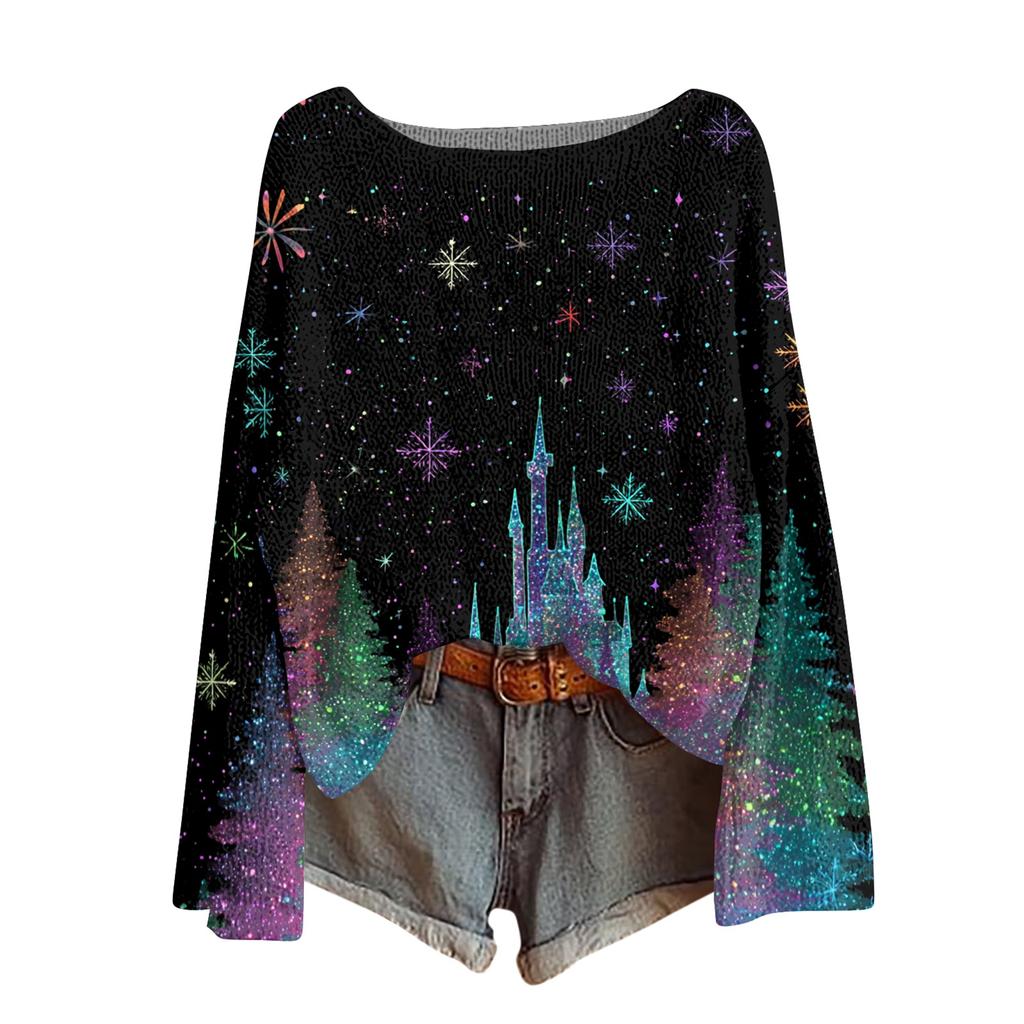 Womens  Fall Sweaters Long Sleeve Print Tops Pullover Sweaters Loose Dressy Casual Basic Clothes