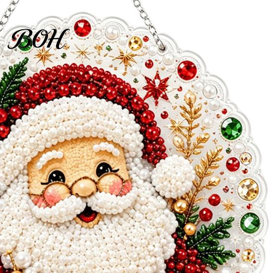 Acryl Hängende Ornamente Weihnachten Strassstein Malset, DIY Kranz Kunsthandwerk für Erwachsene, Doppelseitiges Feiertagsgeschenk Fensterornament für Freunde,