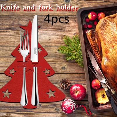 4 ADET Yeni Noel Ağacı Çatal Bıçak Takımı Bıçak Ve Çatal Kılıfı Masa Dekorasyonu