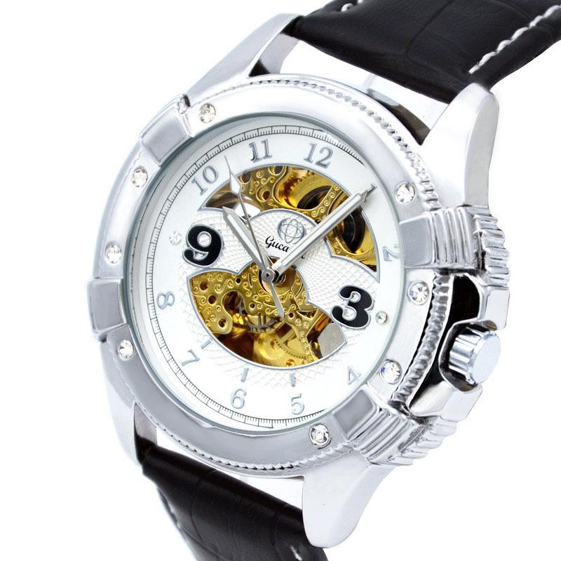 GUCAMEL Mechanical Men's Hollow Watch Men's Fashion Diamond Belt Mechanical Watch