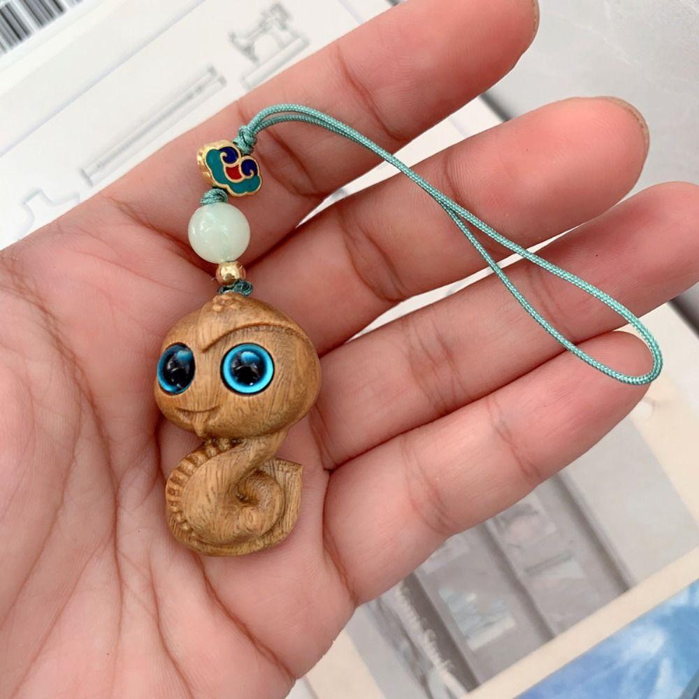 2PCS Lucky Snake Keychain Wooden Bag Phone Chain Cute Snake New Year Pendant  Collection