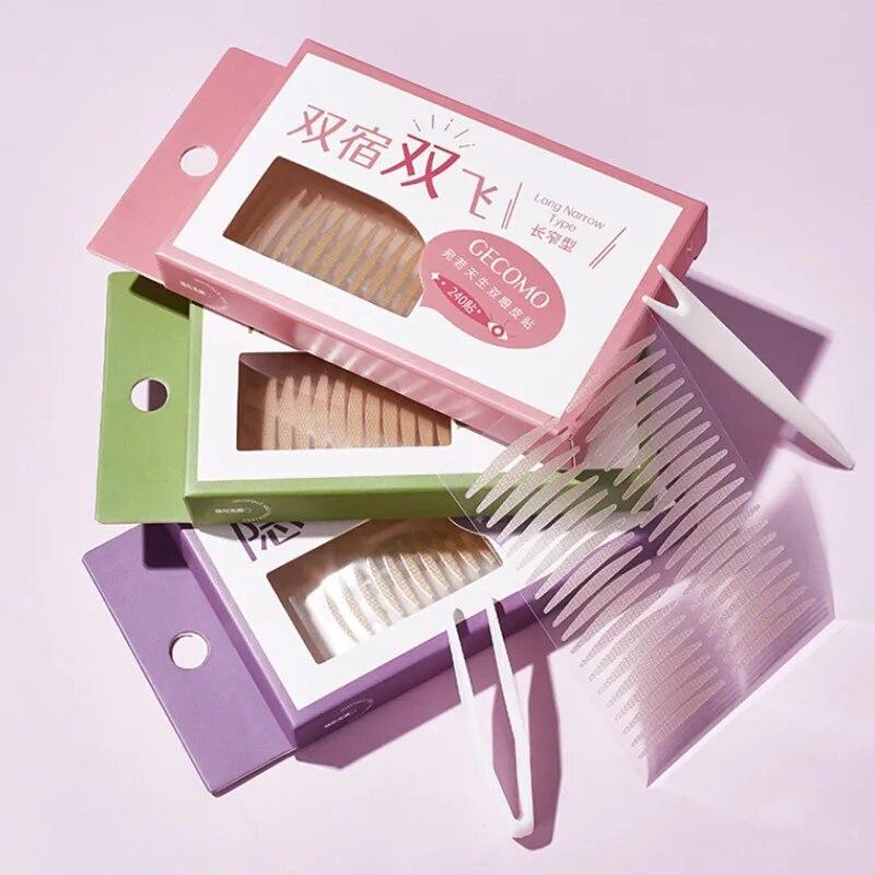240PCS Invisible Double Eyelid Tape Sticker Long Lasting Double-Fold Self-Adhesive Lace Paste Clear Beige Big Eye Tools