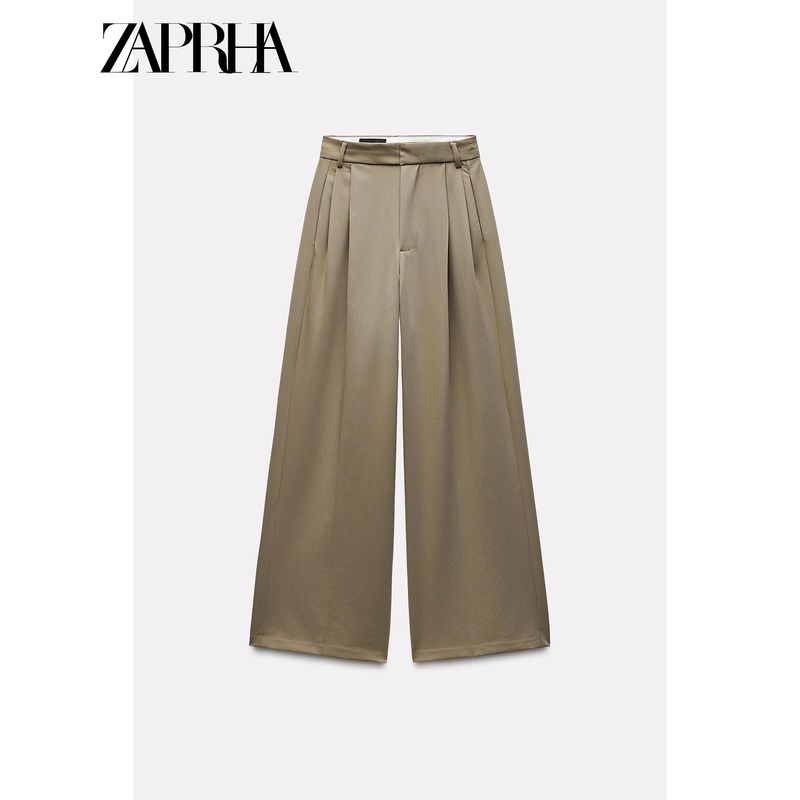 Zaprha 2025 New Arrival Double Pleated Loose Slack Feeling Plaid Idle Style Mop Women's Casual Pants 1255424